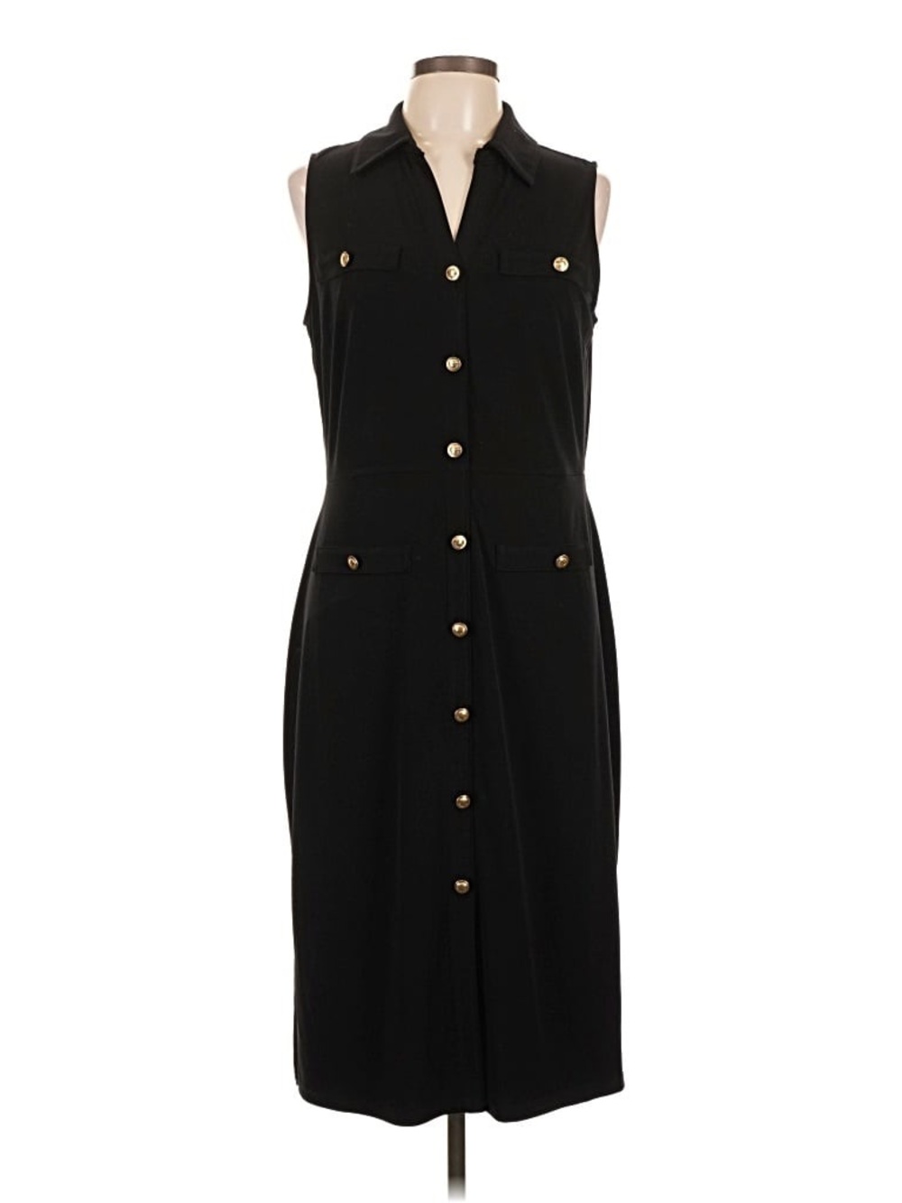 Michael Kors Black Sleeveless Button-Front Asymmetrical Dress